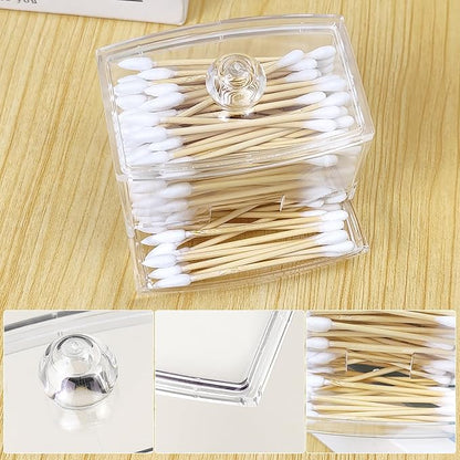 Clear Acrylic Qtip Holder Dispenser, Apothecary Jar for Cotton Swab, Ball & Floss Picks, Small Bathroom Countertop Organizer and Storage, Modern Vanity Decor