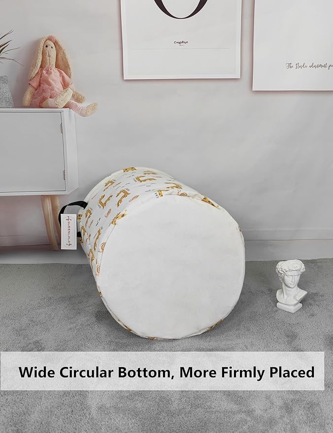 QUEENLALA Large Storage Basket,Laundry Hamper/Bathroom/Home Decor/Collapsible Round Storage Bin,Boys and Girls Hamper/Boxes/Clothing(Round-Yellow Giraffe)