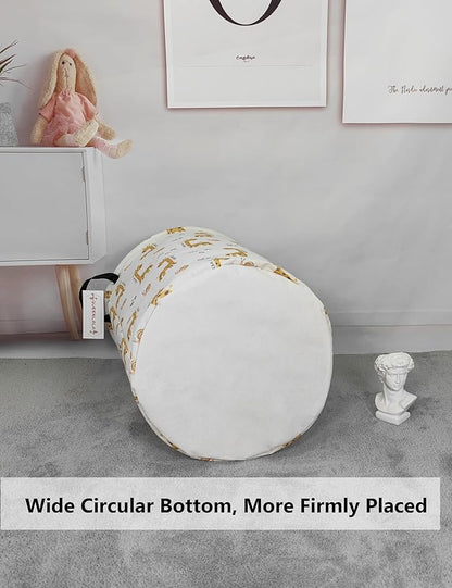 QUEENLALA Large Storage Basket,Laundry Hamper/Bathroom/Home Decor/Collapsible Round Storage Bin,Boys and Girls Hamper/Boxes/Clothing(Round-Yellow Giraffe)