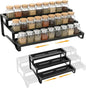 3-Tier Spice Rack Organizer, 13"-21.5" Expandable Spice Organization Shelf, Metal Seasoning Organizer for Kitchen Countertop or Pantry, Slip-Resistant Design for Jars and Bottles, Black