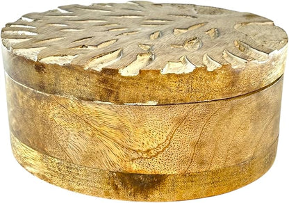 Salt and Pepper Wooden Seasoning Box With Four Compartments, Salt Cellar and Spices Storage Box With Rotating Cover - Spice Container & Organizer for Kitchen Countertop (6x6 x2.75)