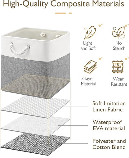 Patvingot 13x13x13 Cube Storage Bins,4 Pack Large Foldable Fabric Storage Cubes with Handles for Organizing Home, Closet, Shelf, Office(White&Gray)
