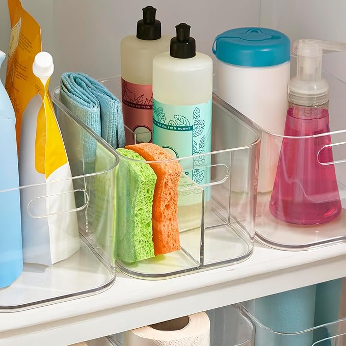 STORi Bliss 5-Compartment Plastic Cosmetics Storage Organizer | Clear | Rectangular Divided Makeup Bin & Vanity Caddy with Pass-Through Handles | Round Corner Design | Made in USA