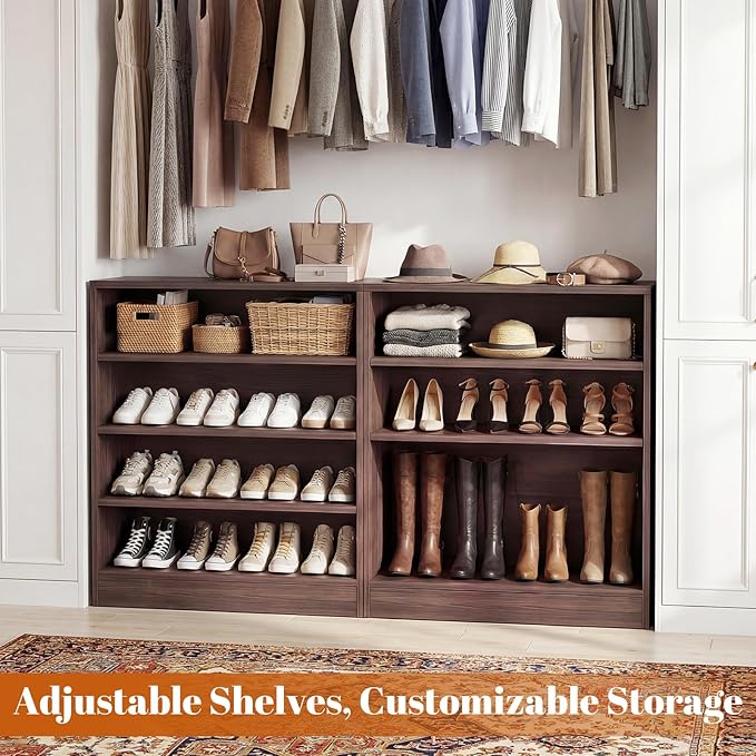 Homieasy Shoe Cabinet, 5-Tier Modern Wood Shoe Storage Organizer with 3 Adjustable Shelves for Entryway, Multi-Purpose Display Shelf & Storage Cabinet for Living Room, Bedroom, Dark Walnut