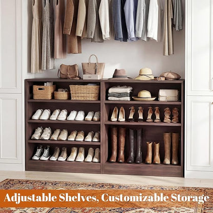 Homieasy Shoe Cabinet, 5-Tier Modern Wood Shoe Storage Organizer with 3 Adjustable Shelves for Entryway, Multi-Purpose Display Shelf & Storage Cabinet for Living Room, Bedroom, Dark Walnut