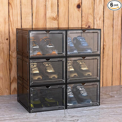 YIIHAA 12 Pack X Large Shoe Storage Box, hicken Sturdy Hard Plastic Clear Stackable Sneaker Shoe Rack for Size 12, Easy Assembly Storage Organizer, Holder Sneaker Container (Transparent Gray, 6)