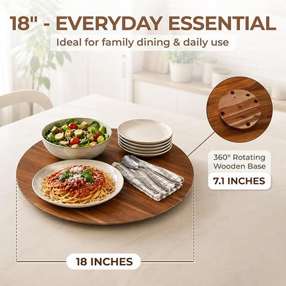 18" Acacia Wood Turntable Organizer | Lazy Susan for Table Top, Cabinet or Pantry | Wooden Rotating Tray for Kitchen Countertop, Durable, Easy to Clean, No Assembly Needed