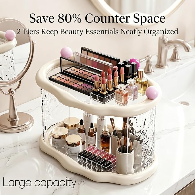 Skincare Makeup Organizer for Vanity and Bathroom Countertop-2 Tier Makeup Jewelry Storage,Transparent Clear Cloud Cosmetics Organizer, Ideal for Cosmetic Perfume Skincare for Countertop,Desk,Bathroom,Dresser-White