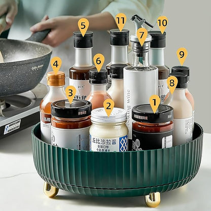Anyoifax Makeup Perfume Organizer Tray 360 Degree Rotating Lazy Susan Skincare Lotion Organizer Spinning Cosmetics Storage for Dresser, Vanity, Bathroom Countertop, Large Teal Green