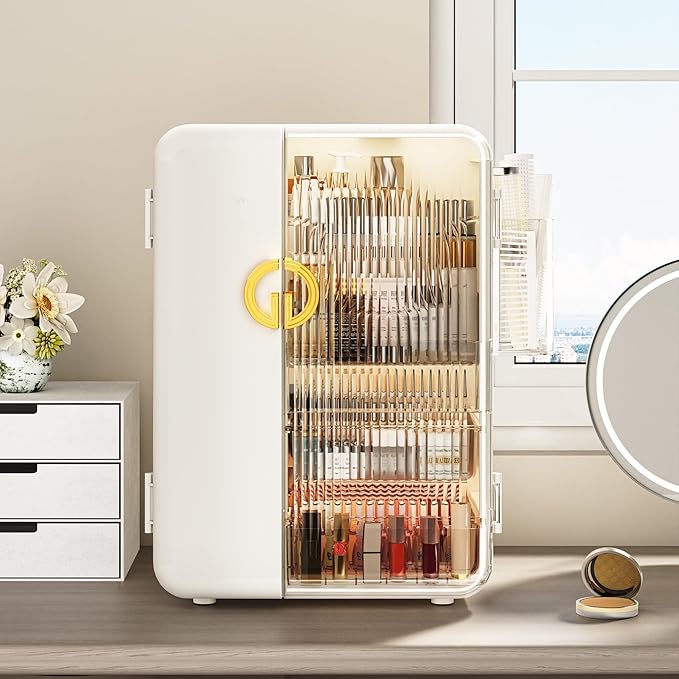 SEE SPRING Makeup Organizer for Vanity, Large Capacity Skincare Organizers and Storage with Drawers, Dustproof Cosmetic Display Case for Bathroom Countertop, Trendy Teen Girl Gifts, White