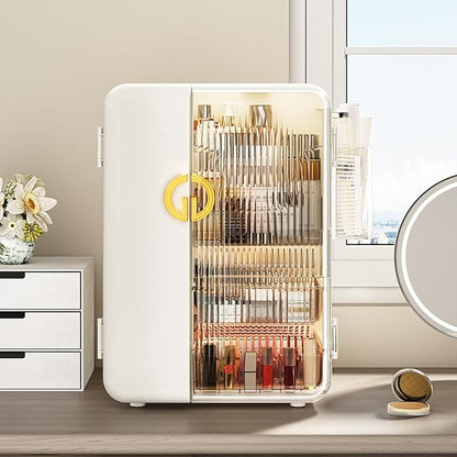 SEE SPRING Makeup Organizer for Vanity, Large Capacity Skincare Organizers and Storage with Drawers, Dustproof Cosmetic Display Case for Bathroom Countertop, Trendy Teen Girl Gifts, White
