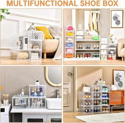 INSTY 12 Pack Large Shoe Storage Box, Clear Shoe Storage Organizer with Magnetic Door, Stackable,Shoe Containers For Display Sneakers, Easy Assembly, Fit up to US Size 12, Clear