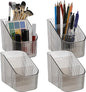4 Pcs Vintage Striped Make Up Brush Holder, 3 Slot Makeup Brush Cup Large Capacity Makeup Brush Holder Cosmetic Display Case for Vanity Decor Hairbrush Bathroom Countertop Organizer, Gray