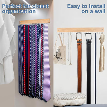 Belt and Tie Organizer for Closet, Tie and Belt Rack Wall Mounted with 20 Storage Hooks, Non Slip 180 Degree Rotating Tie Holder Belt Hanger for Closet / Wall Mount