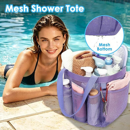 Fammart Mesh Shower Caddy Portable for College Dorm Room Essentials, Odorless Polyester Large Shower Tote Bag with Dual Handles, 8-Pocket Quick-Dry Toiletry Organizer for Travel, Beach, Camping, Gym