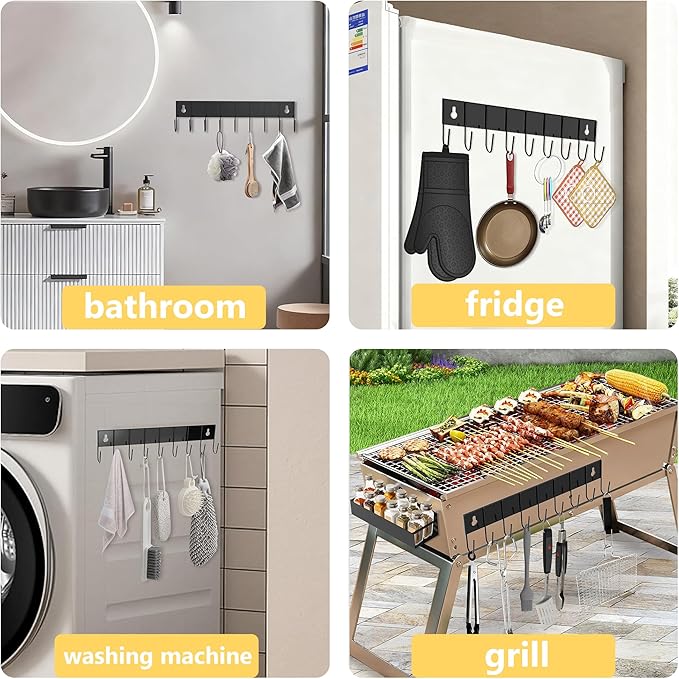 SMRCAD Magnetic Spice Rack for Refrigerator Seasoning Organizer for Spice Fridge Shelf storage Magnetic Shelf with Hook for Oven (BLACK, 5pack)