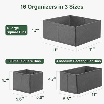 Kootek 16 Pack Drawer Organizer Clothes, Dresser Drawer Organizers for Clothing Fabric Foldable Closet Organizers and Storage Bins for Baby Clothes, Nursery, Underwear, Bras, Socks