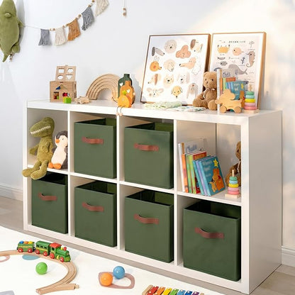 GRANNY SAYS Cube Storage Bins, 11 Inch Storage Cube Organizer, Collapsible Fabric Storage Cubes with PU Handles, Decorative Cube Storage Organizer for Shelves, Closet, Olive Green, 6-Pack