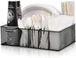VIKEYHOME Paper Plate Organizer for Countertop, Metal Silverware Caddy with 6 Compartments for Cup, Napkin, Utensil Holder Caddy for Party, Camping, Picnic