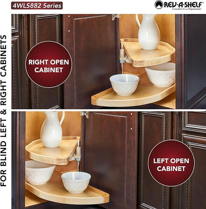 Rev-A-Shelf 38" Dual Shelf Half Moon Lazy Susan Organizer for Diagonal Blind Corner Kitchen Cabinets, Pullout Turntable Trays, Wood, 4WLS882-38-570