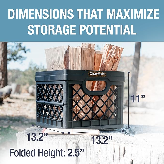 CleverMade Collapsible Milk Crate 25L (6.6 Gal) 3 Pack, 50 lb Capacity Heavy Duty Folding Crate – Stackable Storage Crates with File Rails, Plastic Collapsible Crates - Obsidian