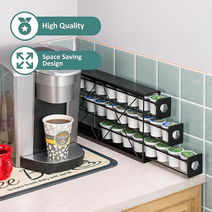 K Cup Holders for 3 Tier, 24 Pods K Cup Storage, Coffee Pod Holder for Countertop, K Cup Organizer Coffee Bar Accessories Black Metal