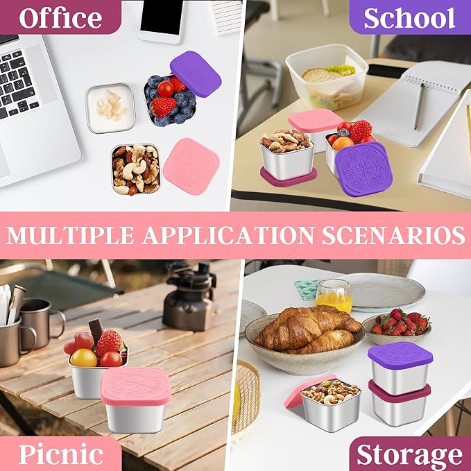 Qukaka Stainless Steel Snack Containers for Kids,7.2oz Easy Open Leak Proof Reusable Snack Box Container with Lids,Small Lunch Containers for Meal Prep,School,Picnic and Travel-3Pack
