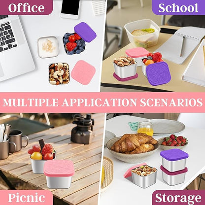 Qukaka Stainless Steel Snack Containers for Kids,7.2oz Easy Open Leak Proof Reusable Snack Box Container with Lids,Small Lunch Containers for Meal Prep,School,Picnic and Travel-3Pack