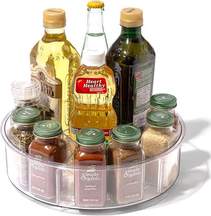 BINO Plastic Round Turntable Organizer with 6 Compartments - Clear | Spinning Divided Turntable Container | Rotating Organizer Storage for Bottle Condiments Fridge Kitchen Counter Pantry Bathroom