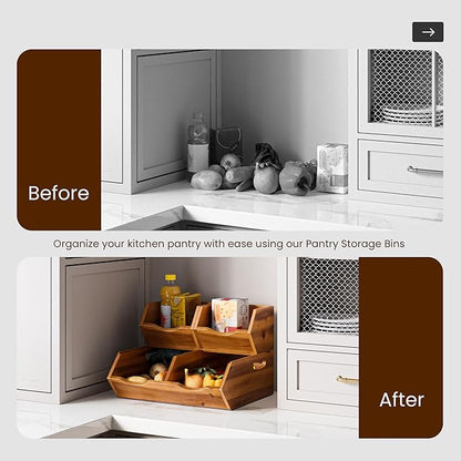 HOLANA Acacia Wood Potato and Onion Storage Bin, Potato Storage, Pantry Baskets, Vegetable Storage, Onion and Potato Storage Bins, Wooden Pantry Bins, Stackable Potato Bins (Patent Pending)