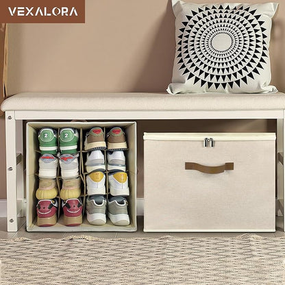 Shoe Organizer for Closet, 2 Pack Shoe Storage Bins with Clear Cover, Adjustable Dividers Fits 16-32 Pairs ShoeBoxes, Organizador de Zapatos, Khaki