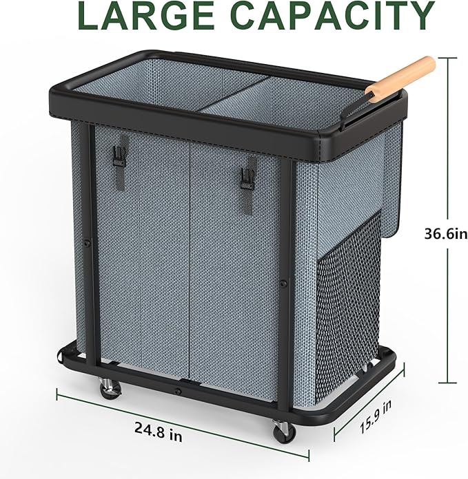 190L (50 Gal) Extra Large Fashion Laundry Hamper 2 Section with Lid, Rolling Laundry Basket Hamper with Handle, Laundry Organizer Storage Cart with Sturdy Metal Frame for Laundry Room,Hotel,Gray