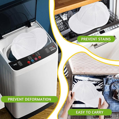 Eiito 2 Pack Hat Washer Cage for Washing Machine, Baseball Cap Cleaner Frame with Mesh Bag, Keeps Shape for Flat & Curved Brim, Fits Adult & Kids, White