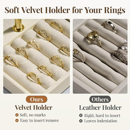 bussdis 3 Tier Bracelet Holder Display - Beige Leather Bracelet Holder, Detachable T Bar Jewelry Holder Organizer for Bracelet, Necklace, Earrings, Rings, Watches, Bangle