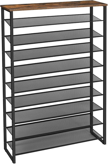 HOOBRO 10-Tier Shoe Rack for Entryway, 39.4" L Shoe Storage Organizer, Large Capacity Shoe Shelf for Closet, Front Door Entrance, Hallway, Holds 45-50 Pairs of Shoes, Rustic Brown BF171XJ01