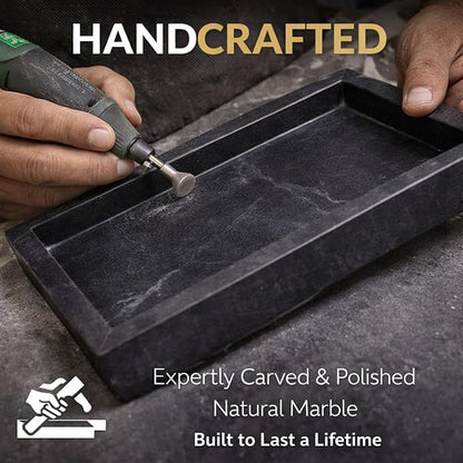 Natural Black Marble Tray for Bathroom | Kitchen | Vanity | Desktop, Stone Organizer for Coffee Table, Dresser, Nightstand, Candles, Soap, Towel, Plant, Jewelry (10" x 6"), Rectangular