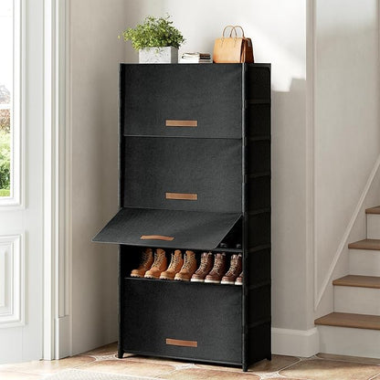 Shoe Rack, 9 Tier Shoe Storage Cabinet with Door 36 Pair Plastic Shoe Shelves Organizer for Closet, Entryway, Hallway, Bedroom, Black