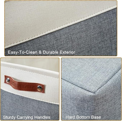 DECOMOMO Storage Bins, Extra Large Fabric Storage Baskets for Shelves, Decorative Linen Closet Organizer, 15.8 x 12.5 x 10 inches (Slate Grey & White, 3 Pack)