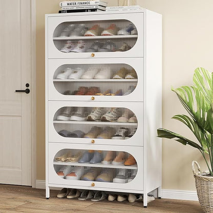 Foreate 8-Tier Tall Shoe Storage Cabinet with 4 Flip-Up Doors & Removable Shelves, 54” Metal Cabinet Shoe Rack Organizer for 24-32 Pair Shoes, Freestanding Modern Entryway Shoe Cabinet, PC Door