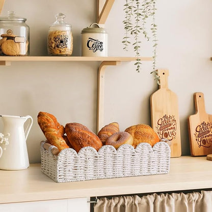 Toilet Paper Storage Basket Bathroom Counter Organizer Wicker Baskets for Organizing Cute Basket for Bedroom Nursery Room Kitchen Bathroom Decor-White