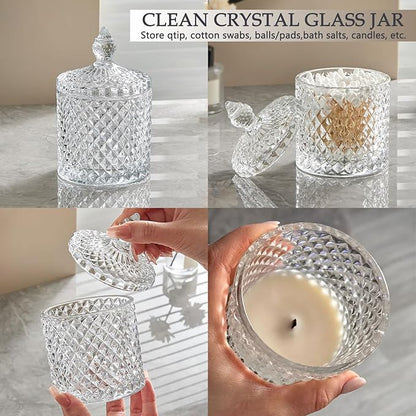 Clear Glass Jar with Lid – Qtip Holder, Cotton Ball Storage for Bathroom & Vanity, Crystal Glass, Candy Jar, Sugar Cube Storage for Kitchen Organizer, Home Decorative, Wedding Gift, Holiday Present