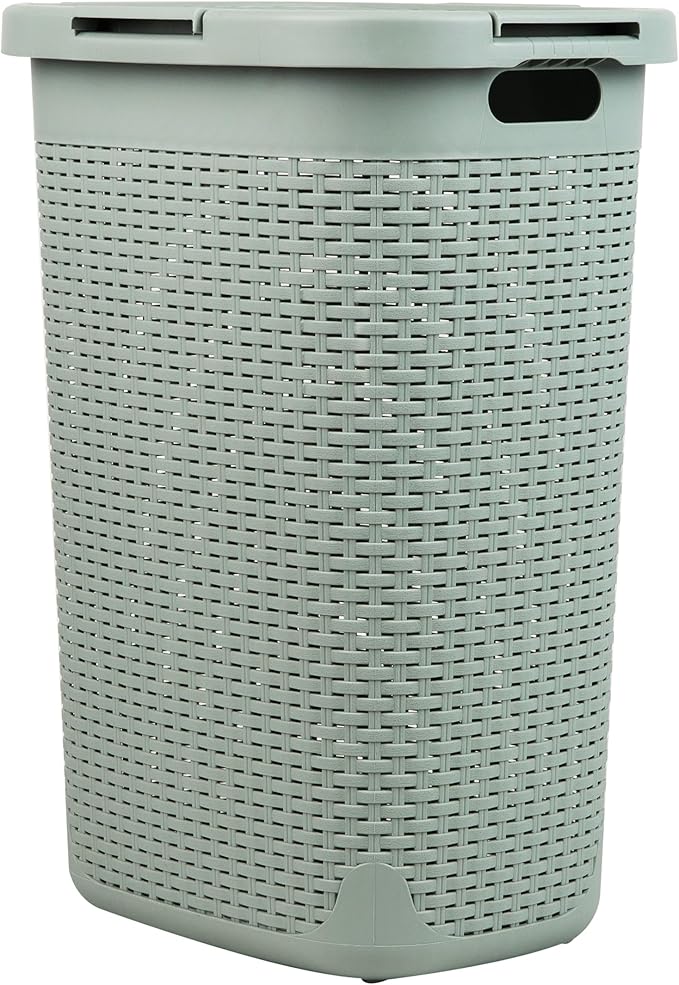 Mind Reader Slim Laundry Hamper with Lid, 60L Tall Clothes Basket, Narrow Tapered Design for Bathrooms, Closets and Laundry Rooms, Plastic, Mint