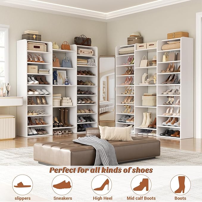 Unikito 14-Tier Shoe Cabinet, Wood Shoe Storage Organizer for Entryway, Freestanding Shoe Rack Cabinet with 22 Open Cubbies for Front Door Entrance, Living Room, Hallway, Bedroom, White