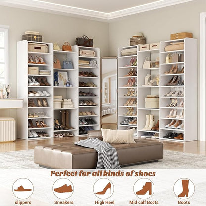 Unikito 14-Tier Shoe Cabinet, Wood Shoe Storage Organizer for Entryway, Freestanding Shoe Rack Cabinet with 22 Open Cubbies for Front Door Entrance, Living Room, Hallway, Bedroom, White