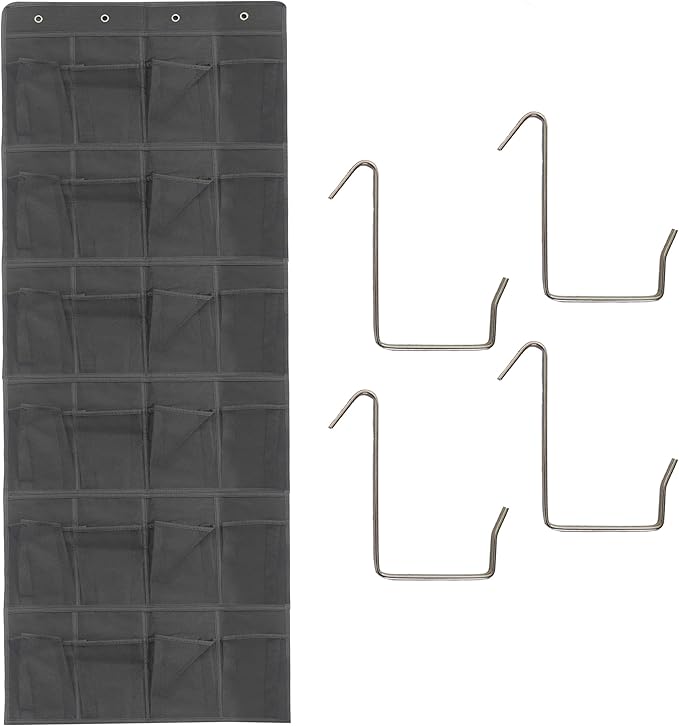Black Over Door Shoe Organizer, 24 Large Pockets Hanging Storage for Closet Organization, Space Saving Shoe Rack and Accessory Holder