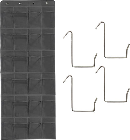 Black Over Door Shoe Organizer, 24 Large Pockets Hanging Storage for Closet Organization, Space Saving Shoe Rack and Accessory Holder
