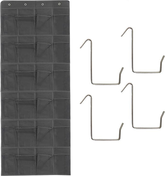 Black Over Door Shoe Organizer, 24 Large Pockets Hanging Storage for Closet Organization, Space Saving Shoe Rack and Accessory Holder