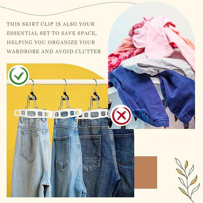 20 Pack Premium Skirt Hangers Thin Space Saving Pants Skirts Hangers Set with Clamp, Heavy Duty Locking Clasp, Multipurpose Non-Slip for Shorts, Slacks, Jeans