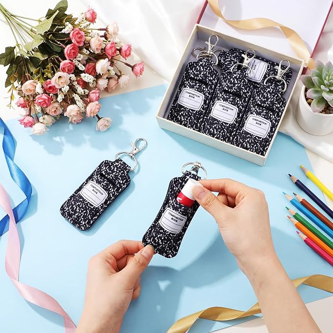 Abbylike Lipstick Holder Keychain Lip Balm Lipstick Keychain Hold Bulk portable Lip Balm Bag with Hook for Women Teacher Gift