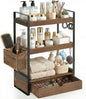 3-Tier Bathroom Counter Organizer with Drawer Basket and Hooks, Wood Bathroom Organizers and Storage for Countertop, Farmhouse Dark Brown Countertop Organizer, Counter Shelf for Vanity, Kitchen,Office